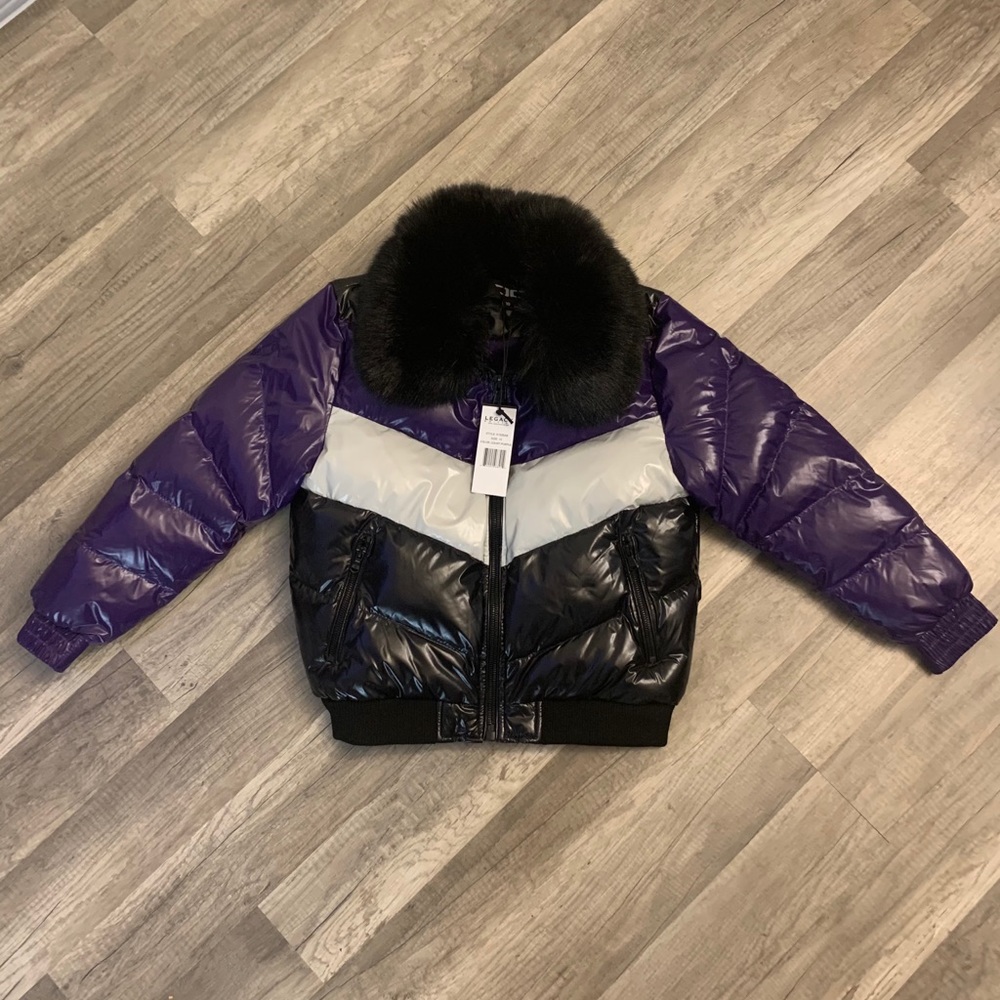 Jordan Craig purple black puff coat boy 10 (L) NWT